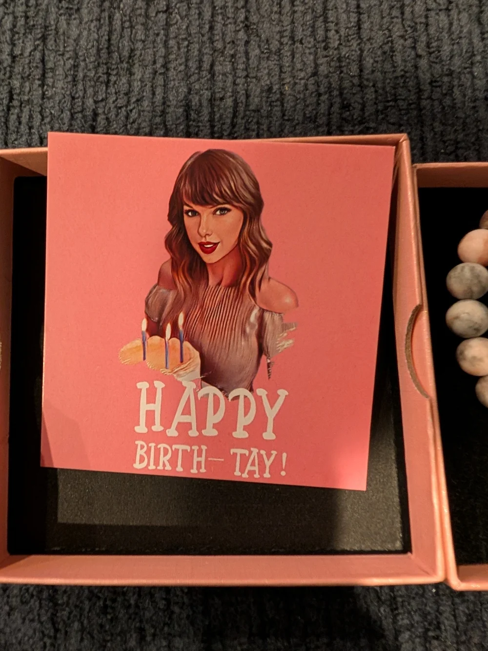 Taylor Swift Happy Birth-Tay Pink and Cream Stone Bead Bracelet with Heart Charm